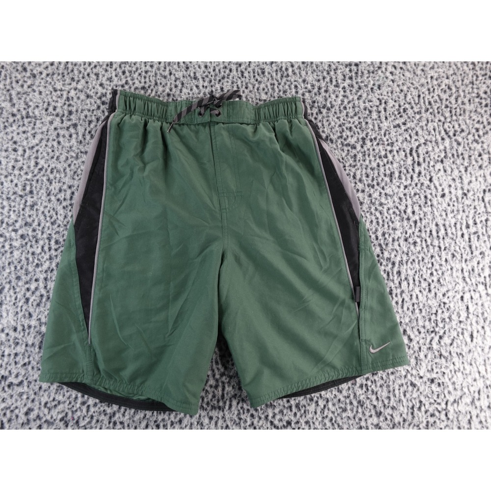 Nike Mens Athletic Shorts Green Black Grey Mesh Lined Drawstring Size Small